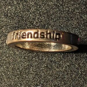 Vintage Friendship Engraved Band Ring Rhinestone Accent Silver Tone Size 7